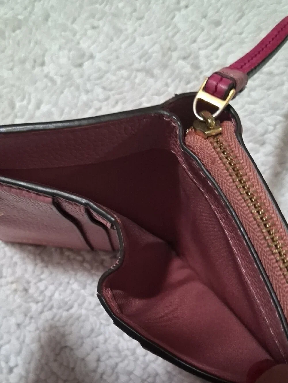 Tory Burch Rose Pink Pebbled Leather Zip Wallet